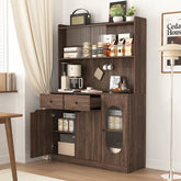 Bellemave® 71"Tall Kitchen Pantry Storage Cabinet with Reeded Glass Doors and Microwave Stand - Bellemave